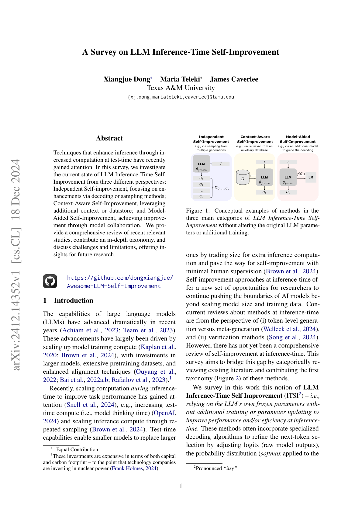 A Survey on LLM Inference-Time Self-Improvement