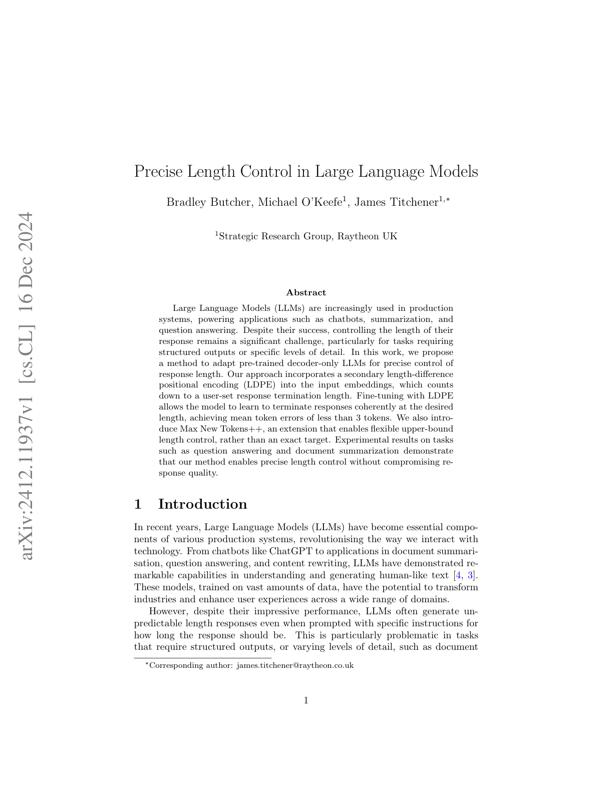 Precise Length Control in LLMs