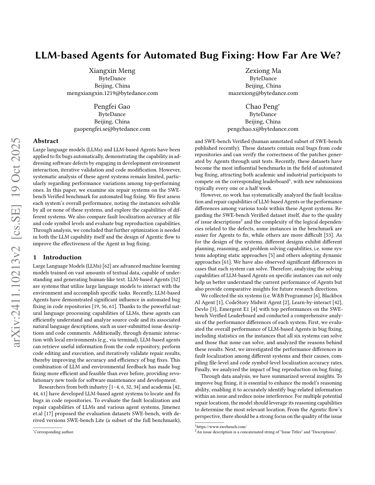 LLM-based Agents for Automated Bug Fixing