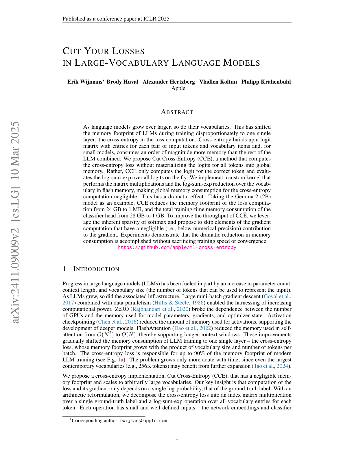 Cut Your Losses in Large-Vocabulary Language Models
