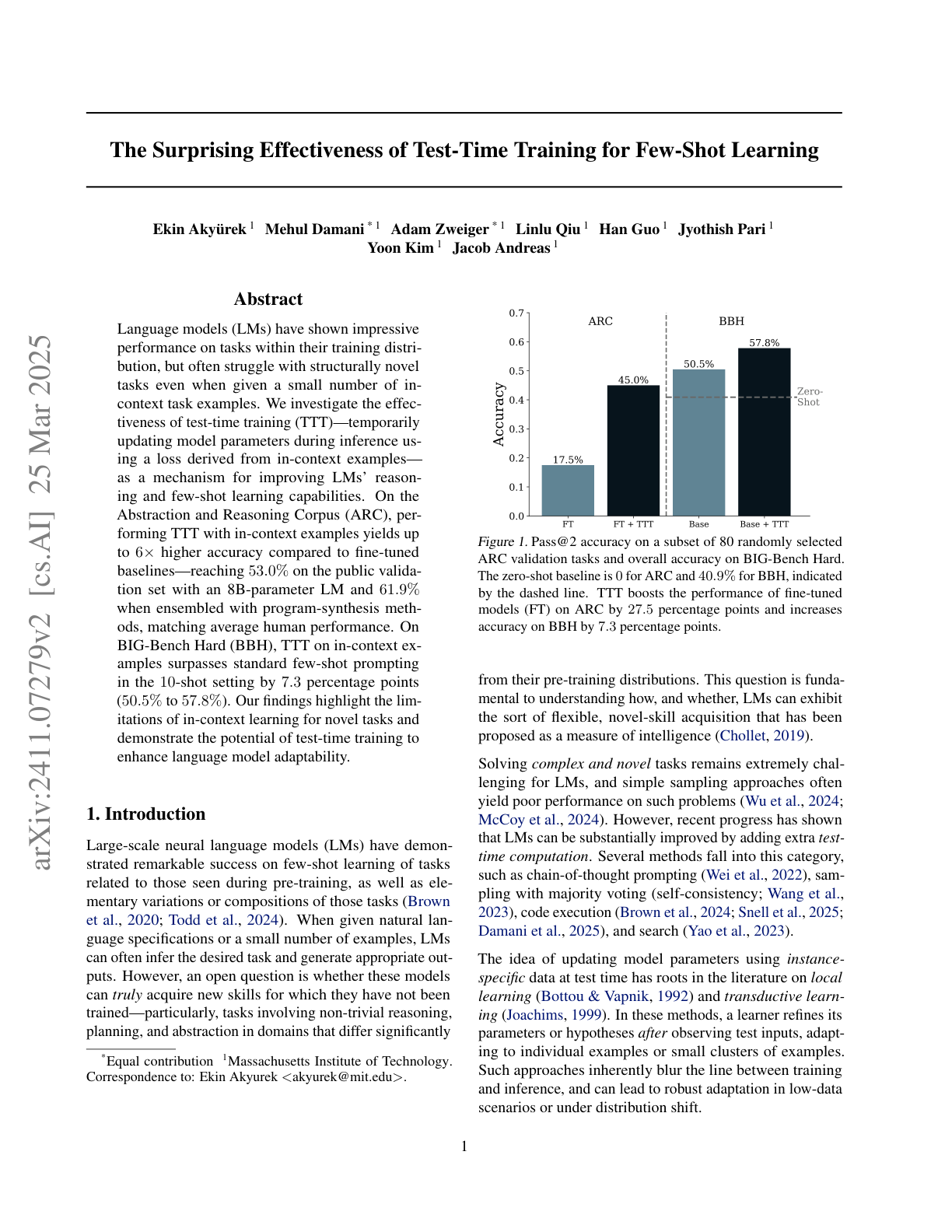 The Surprising Effectiveness of Test-Time Training for Abstract Reasoning