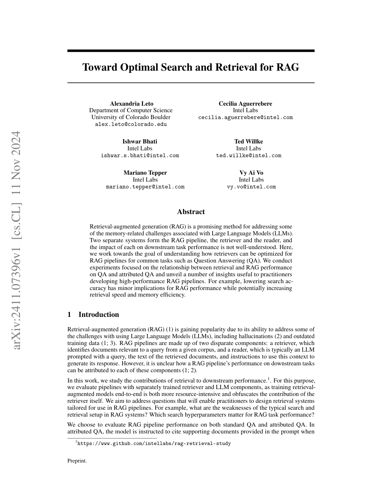 Toward Optimal Search and Retrieval for RAG