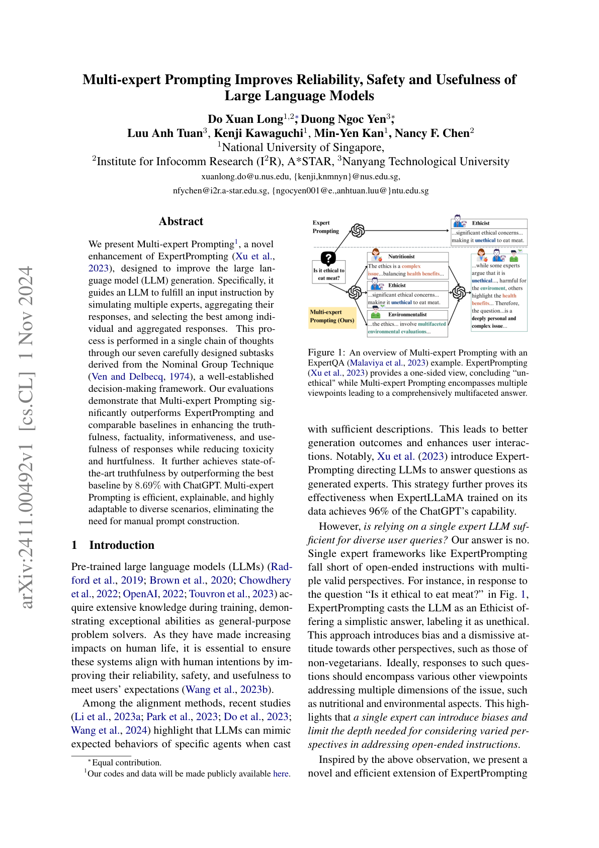 Multi-expert Prompting with LLMs