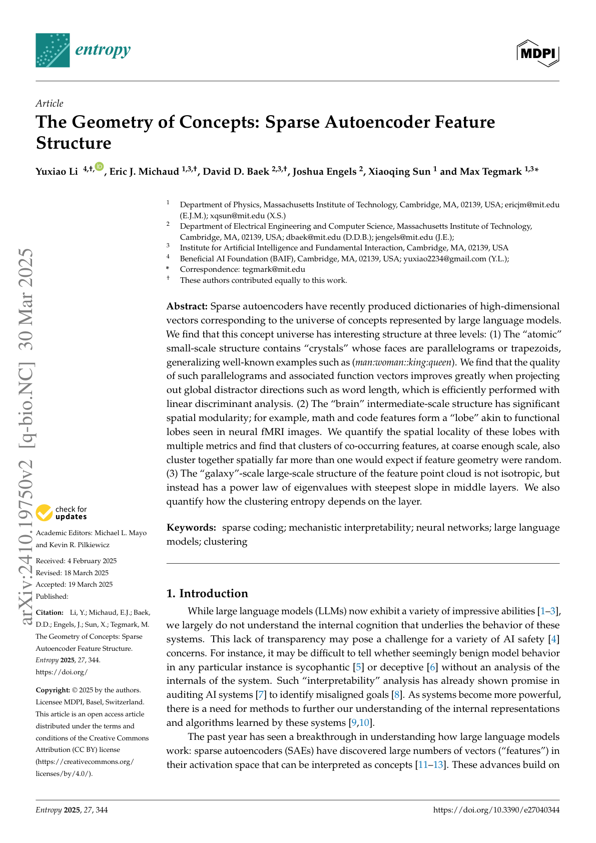 Geometry of Concepts in LLMs