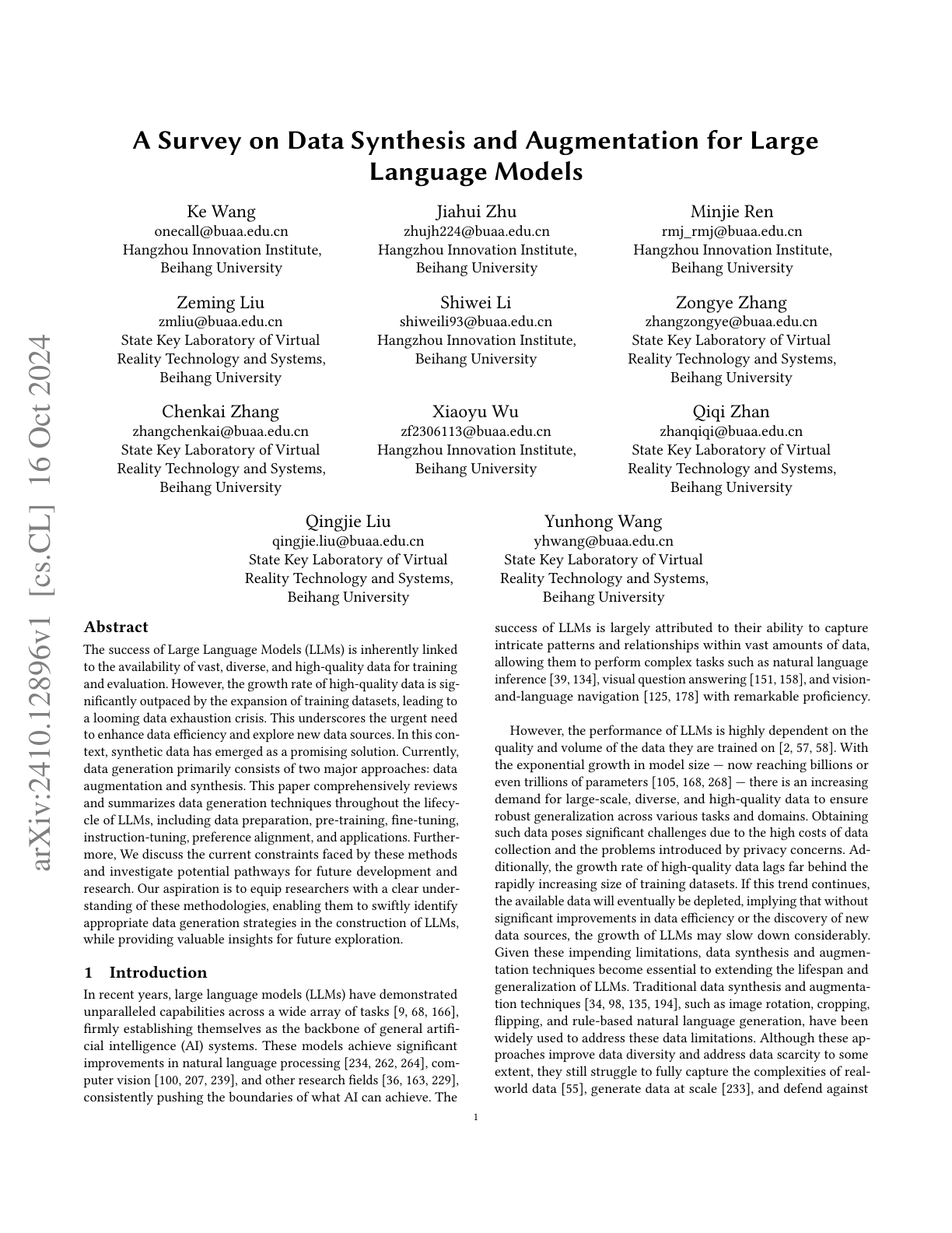 A Survey on Data Synthesis and Augmentation for LLMs