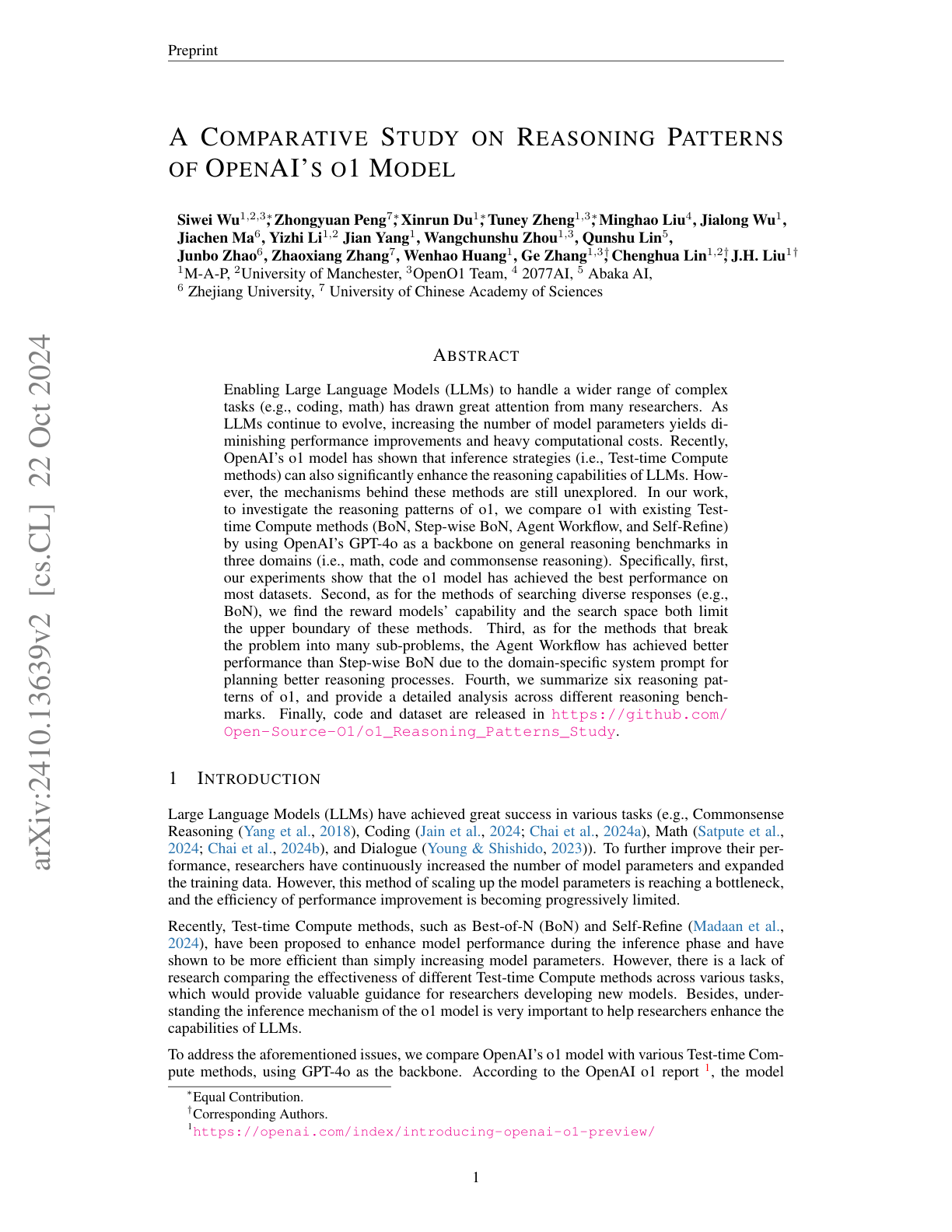Reasoning Patterns of OpenAI’s o1 Model