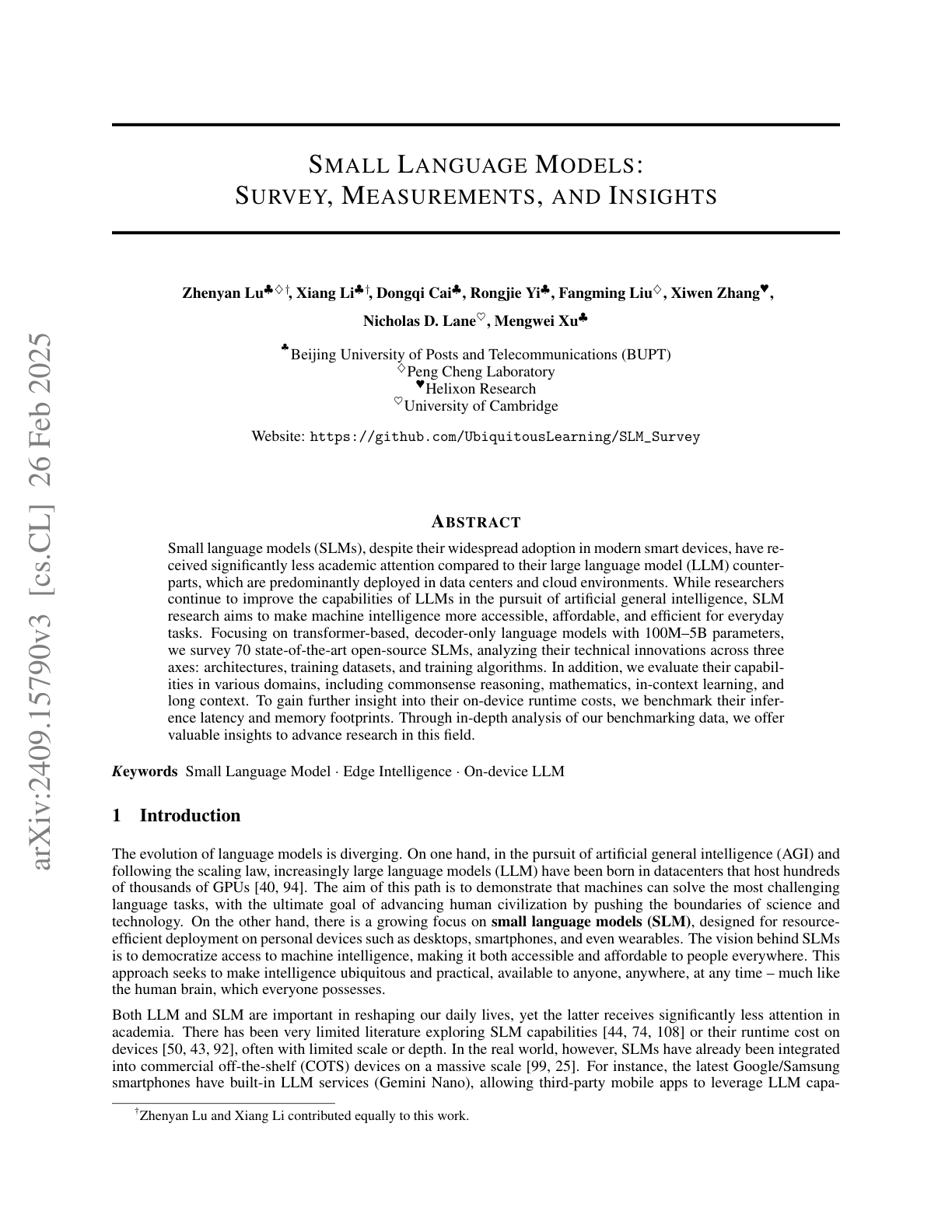 Small Language Models Survey