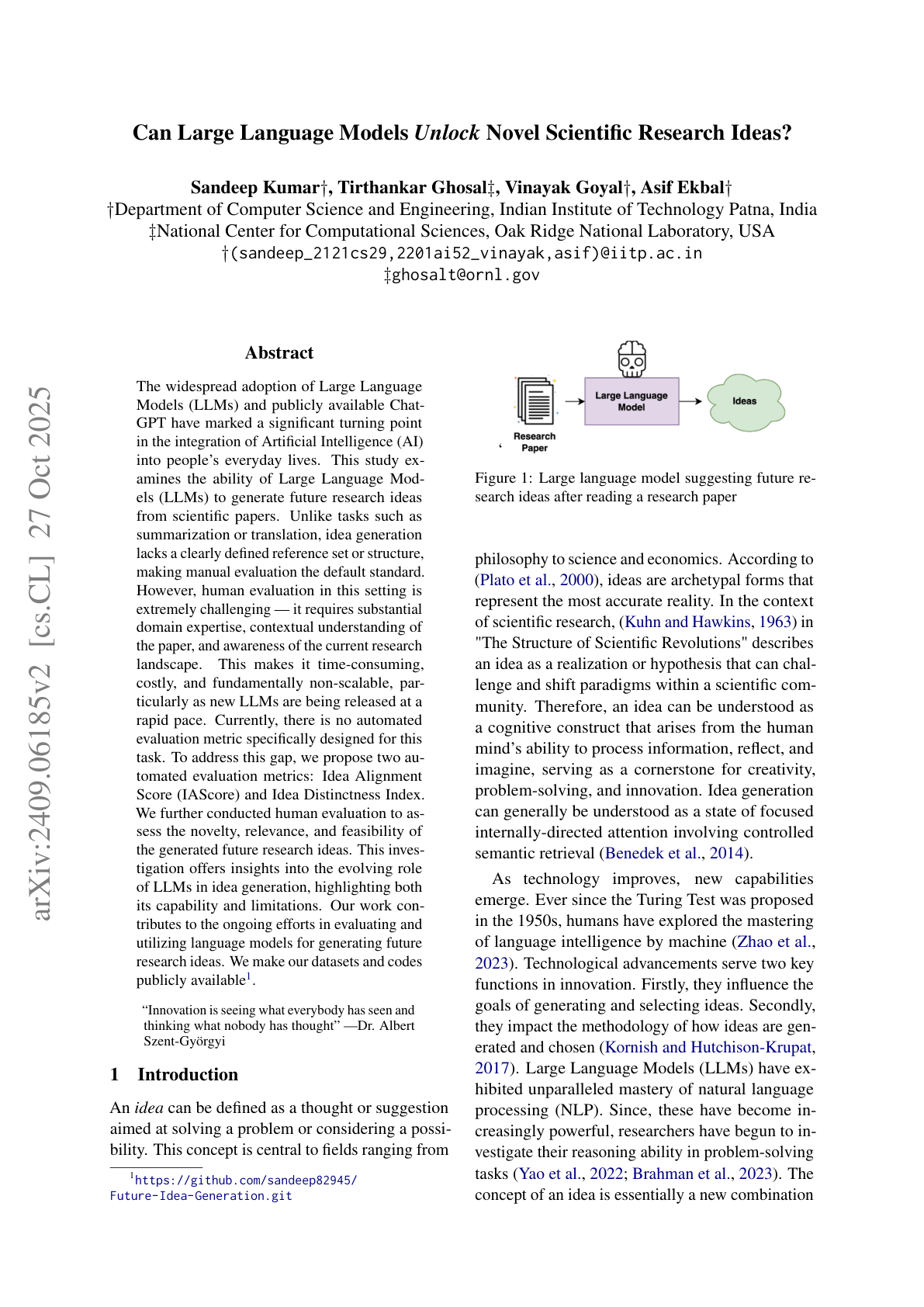 Can LLMs Unlock Novel Scientific Research Ideas