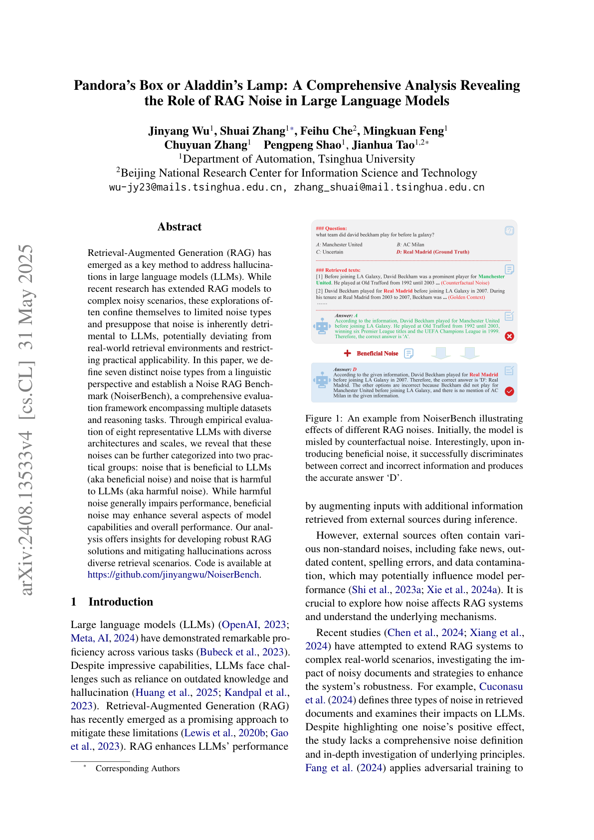 Role of RAG Noise in LLMs