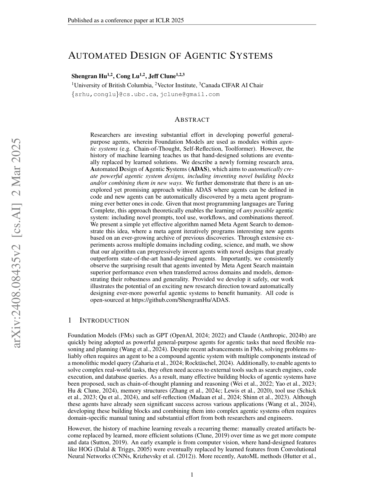 Automate Design of Agentic Systems