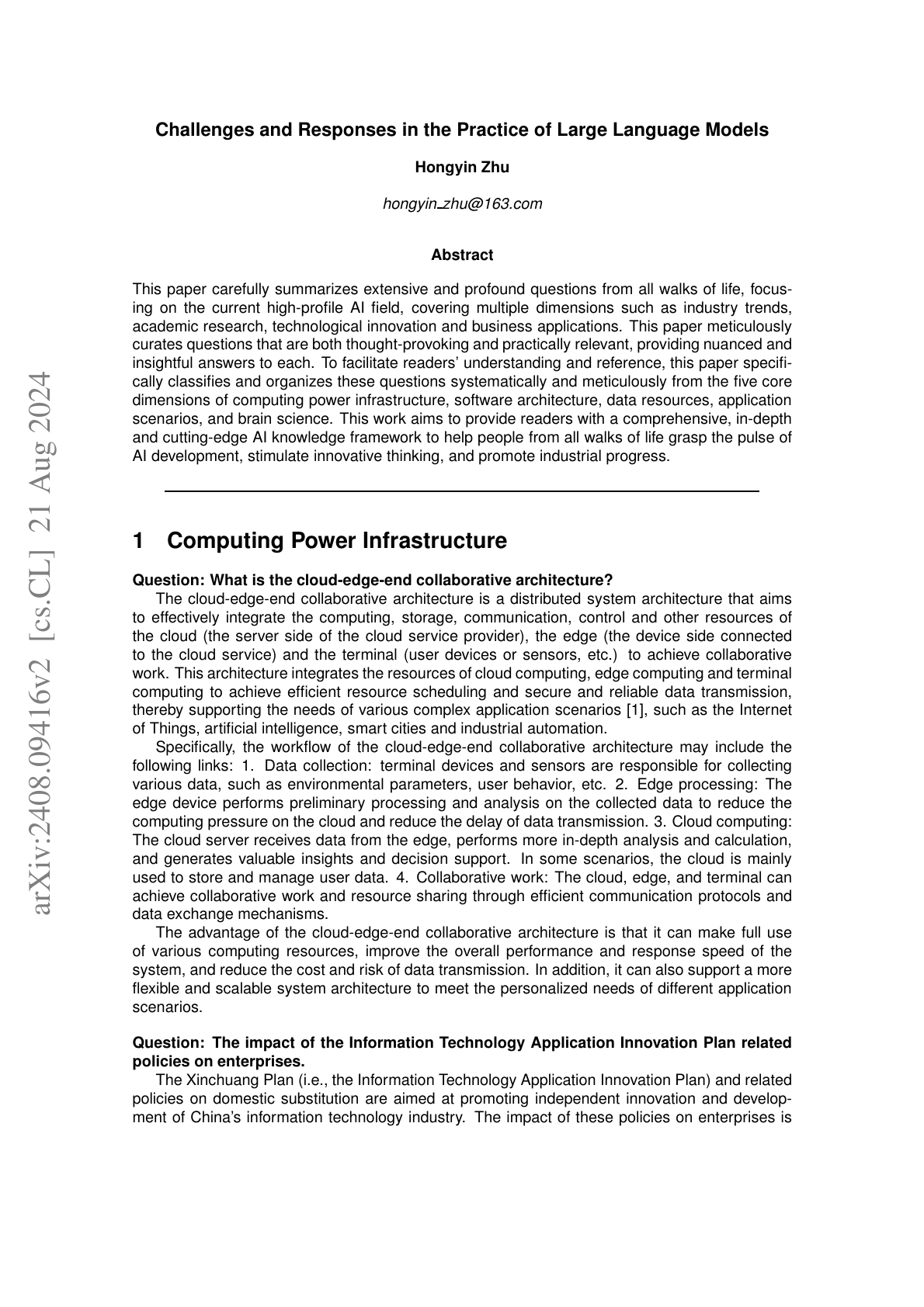 Challenges and Responses in the Practice of LLMs
