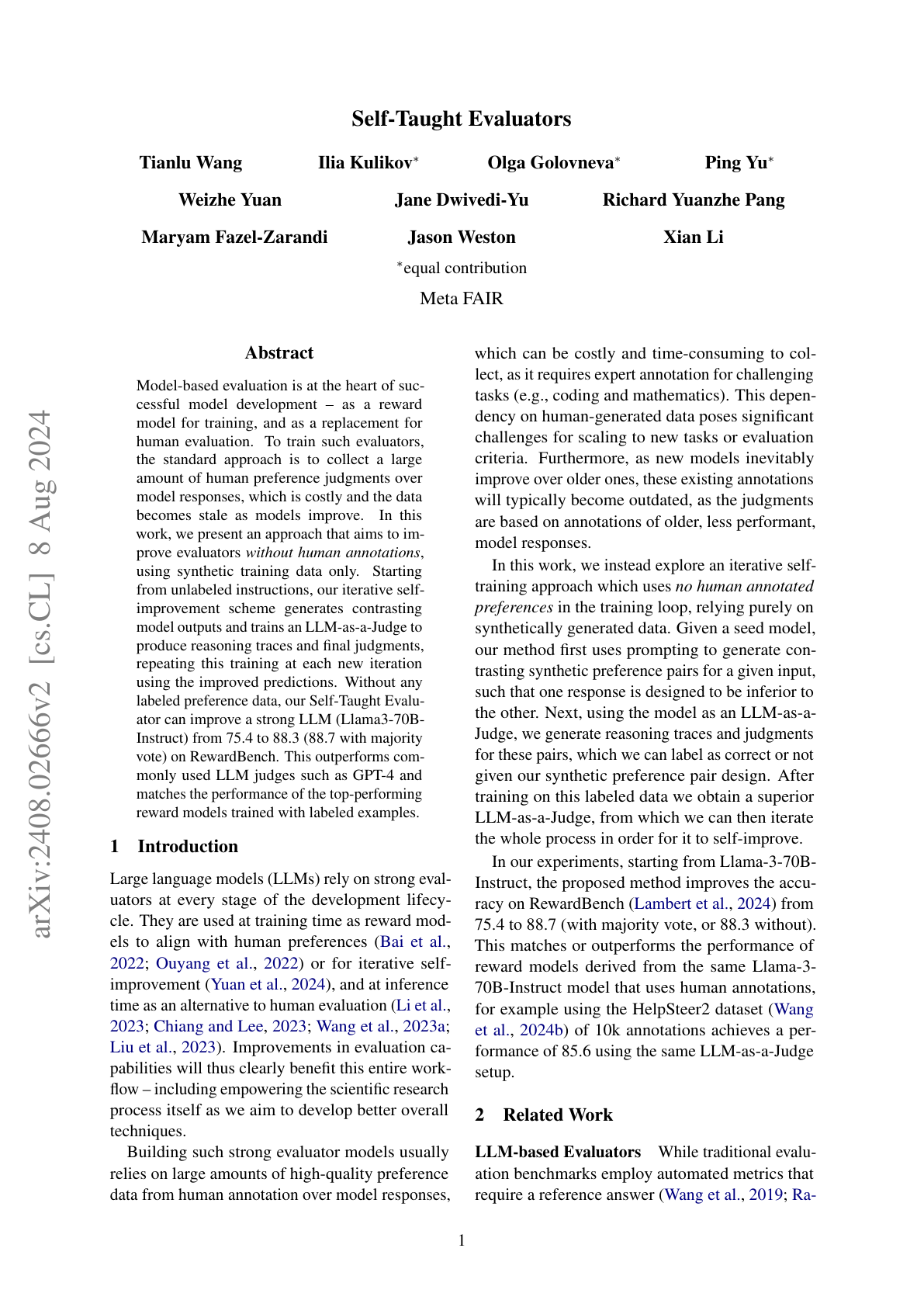 Self-Taught Evaluators