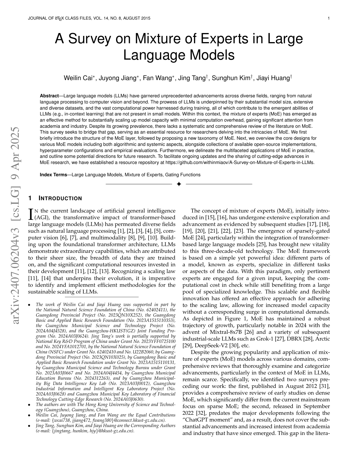 A Survey on Mixture of Experts