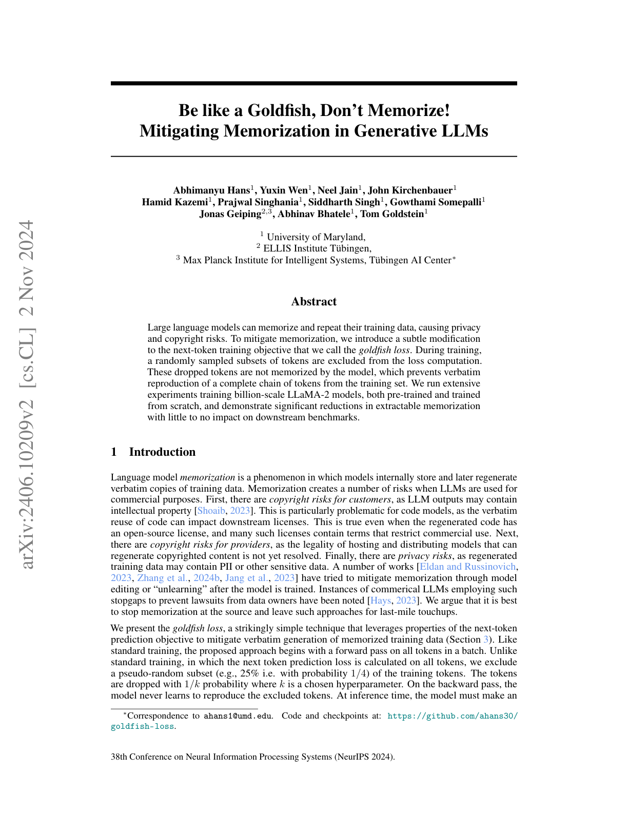 Mitigating Memorization in LLMs