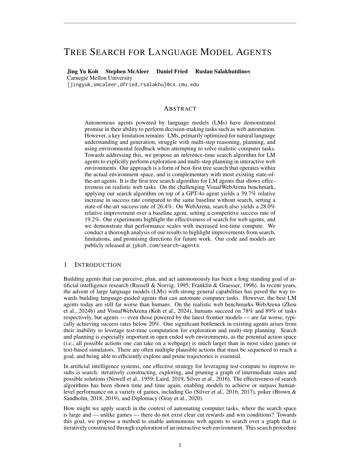 Tree Search for Language Model Agents