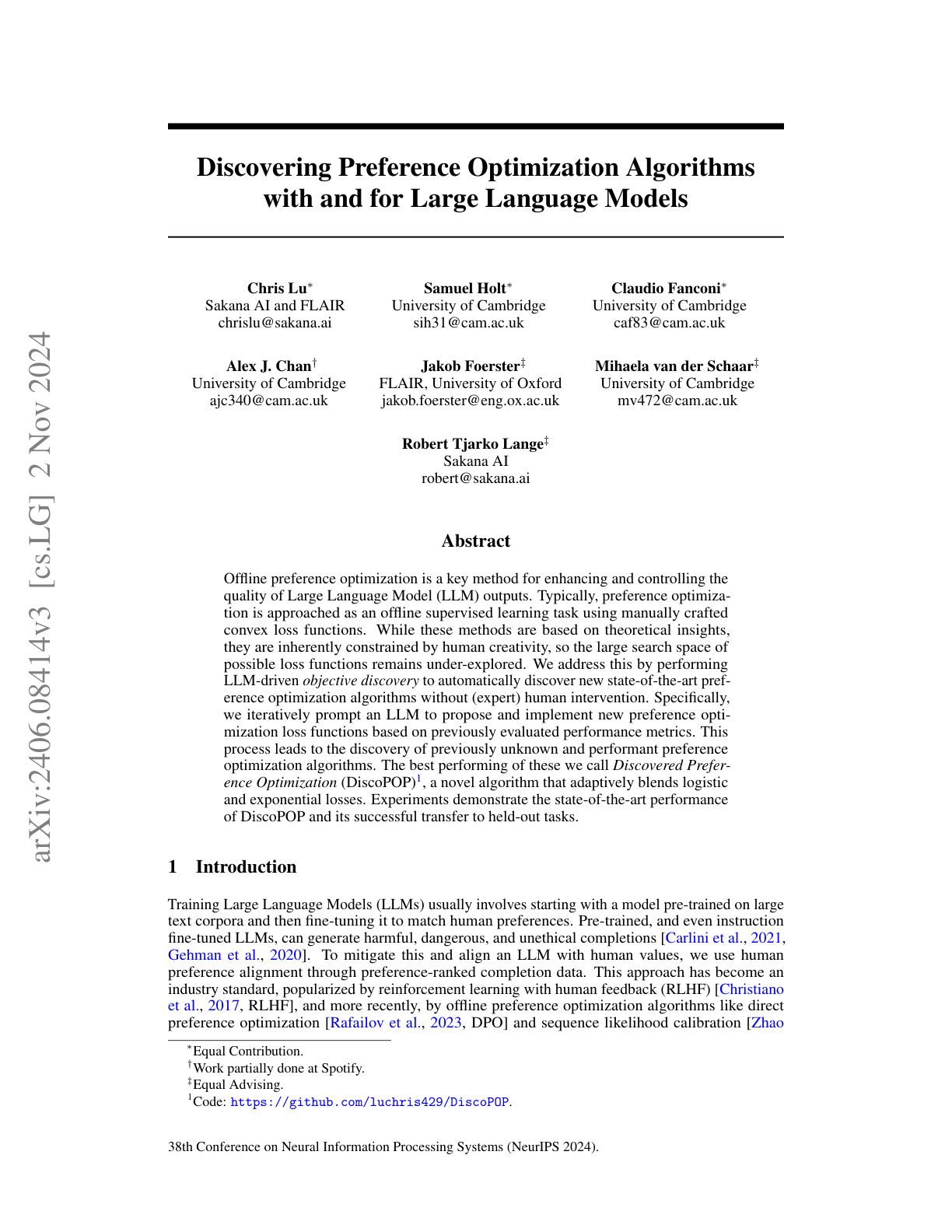 Discovering Preference Optimization Algorithms with LLMs