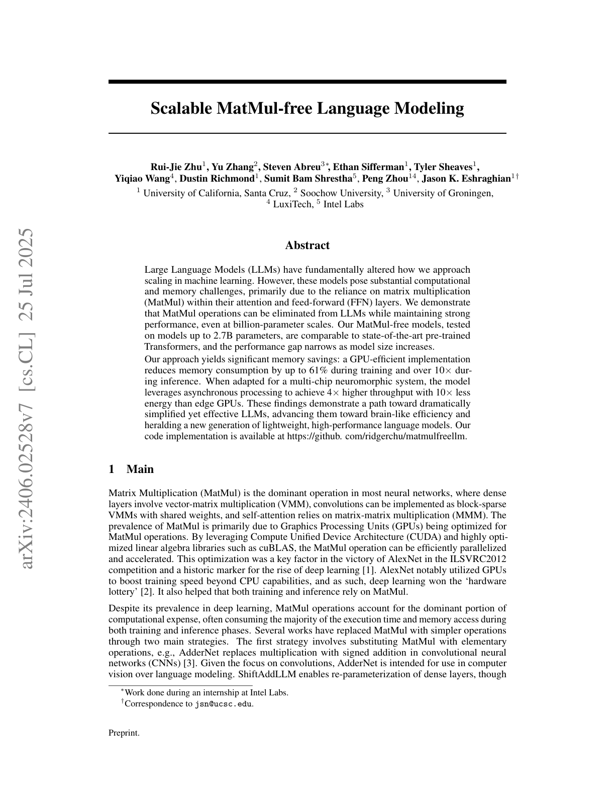 MatMul-free LLMs