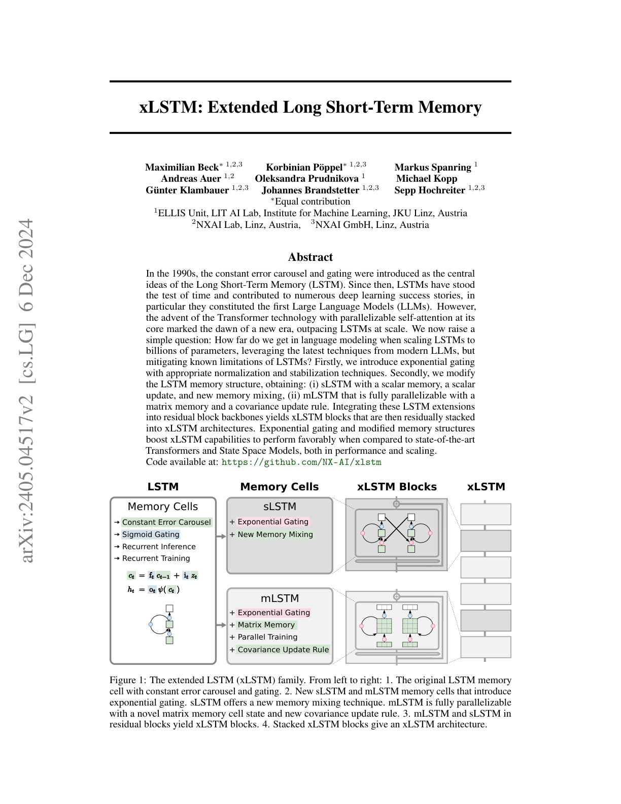 xLSTM: Extended Long Short-Term Memory
