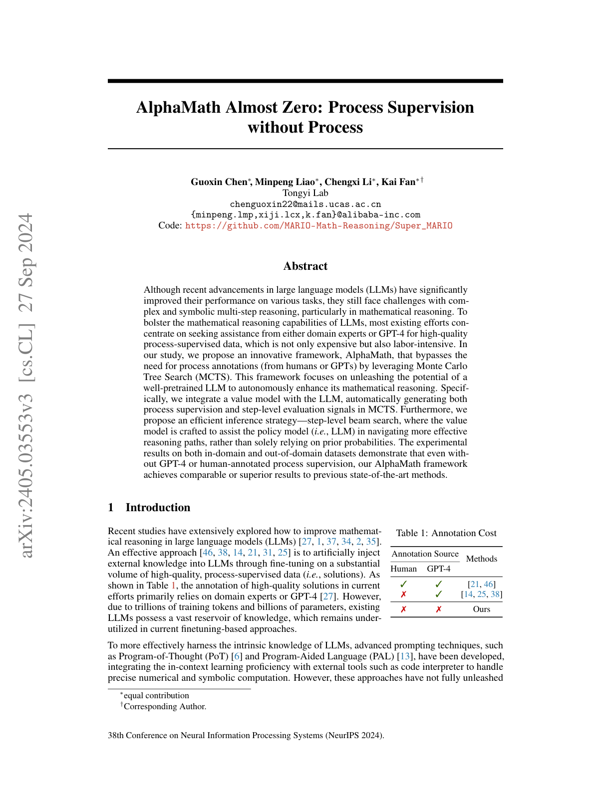 AlphaMath Almost Zero