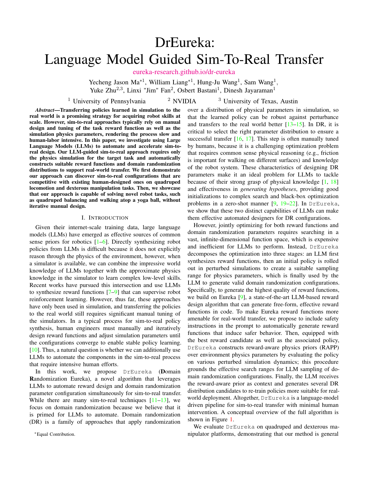 DrEureka: Language Model Guided Sim-To-Real Transfer