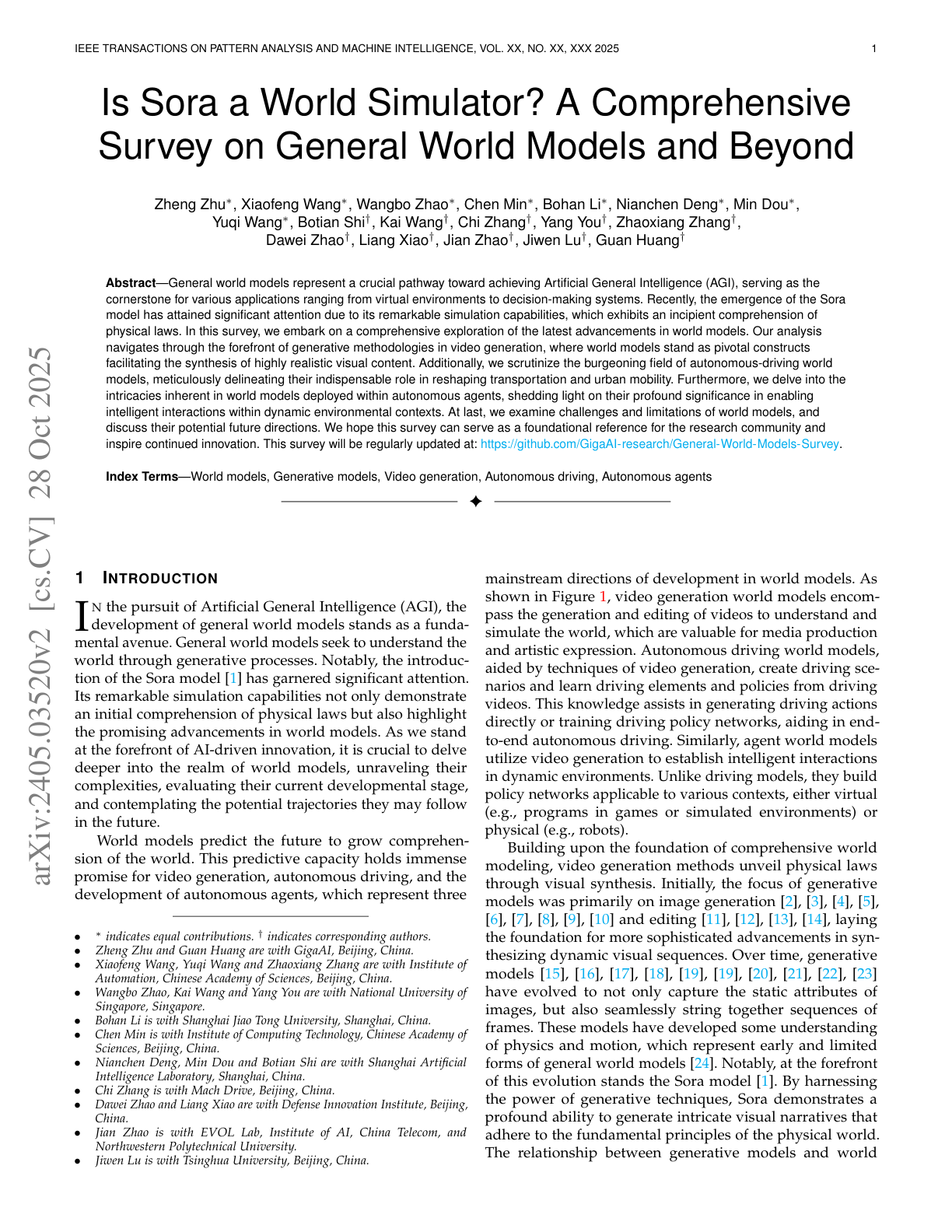 Is Sora a World Simulator? A Comprehensive Survey on General World Models and Beyond