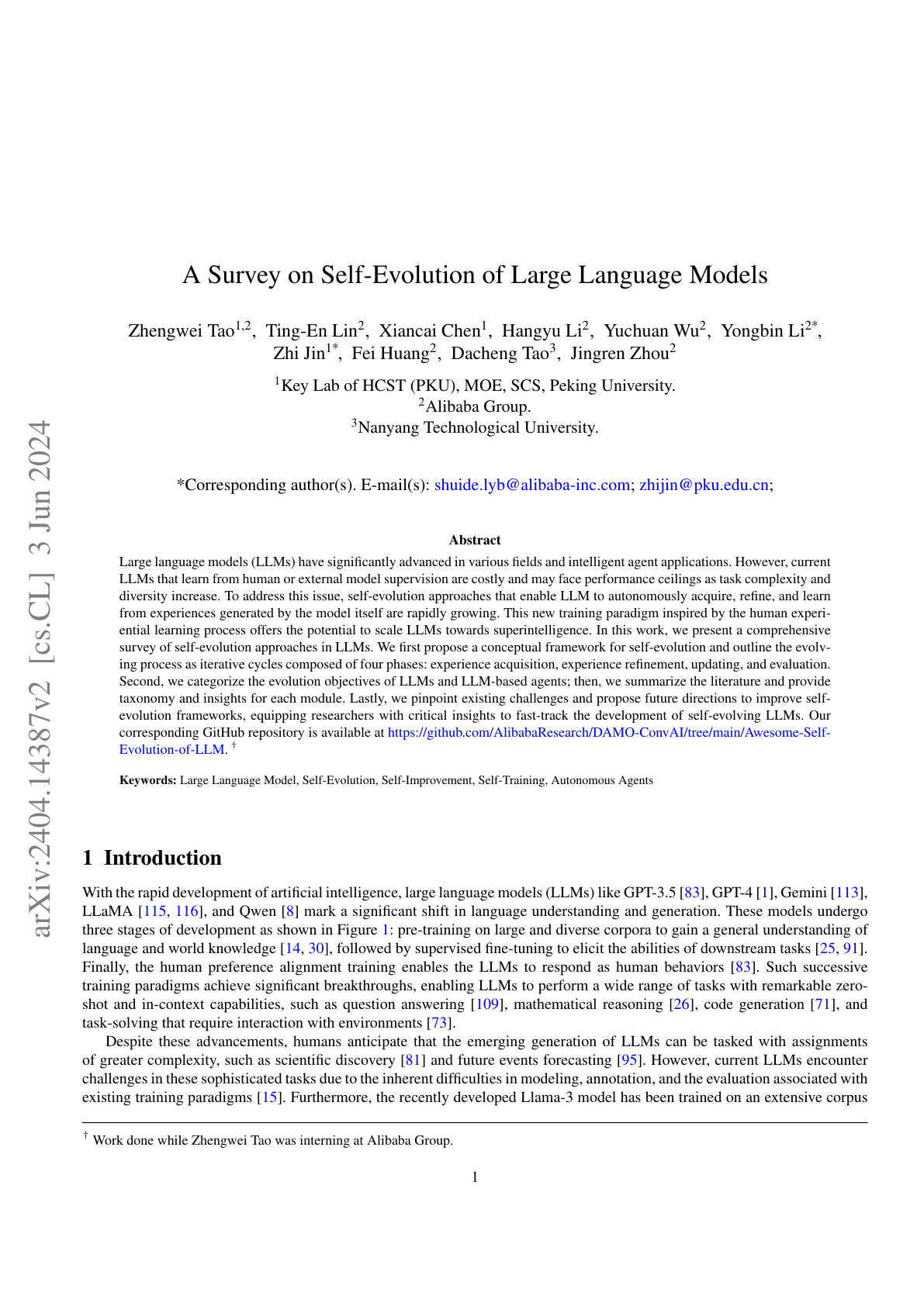 Self-Evolution of LLMs