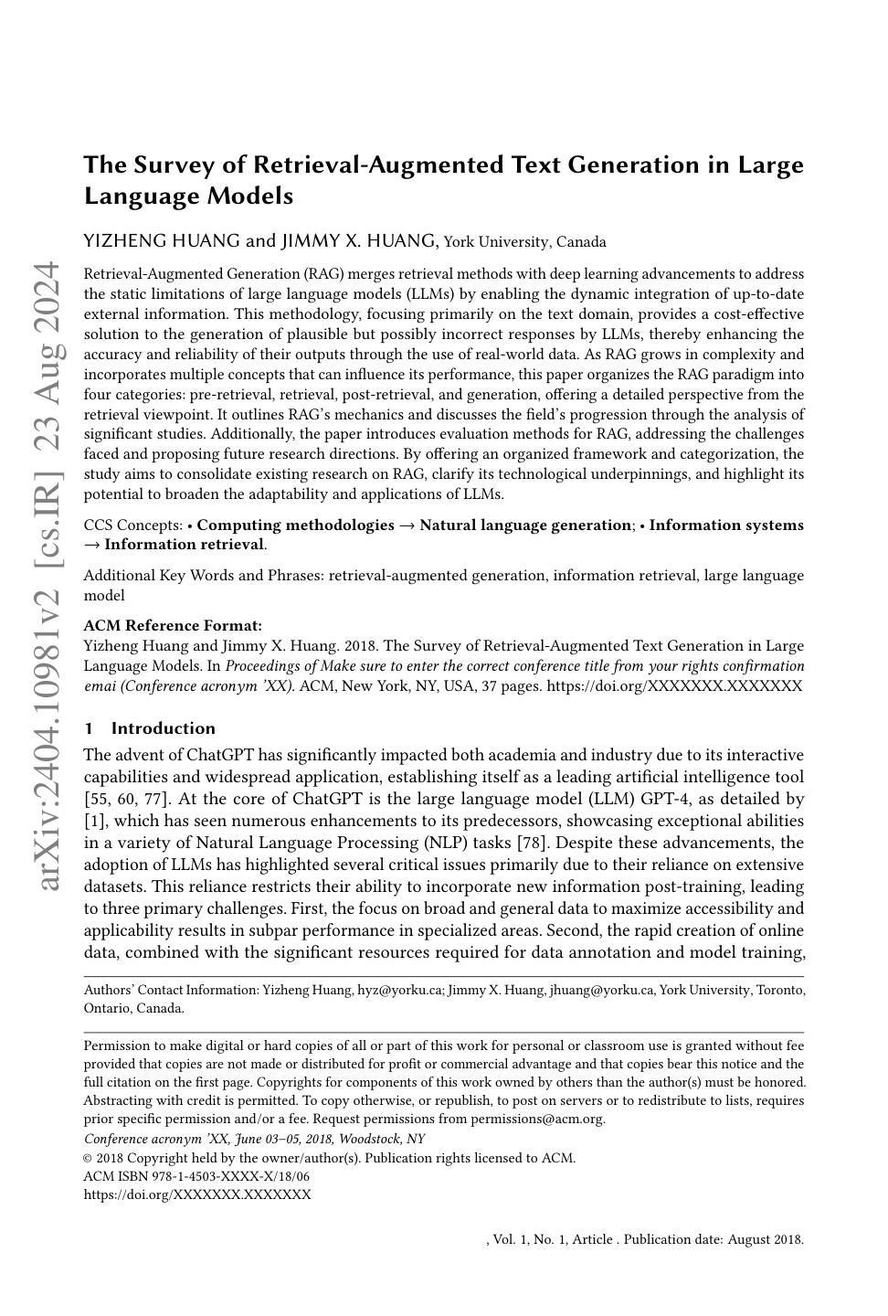 A Survey on Retrieval-Augmented Text Generation for LLMs