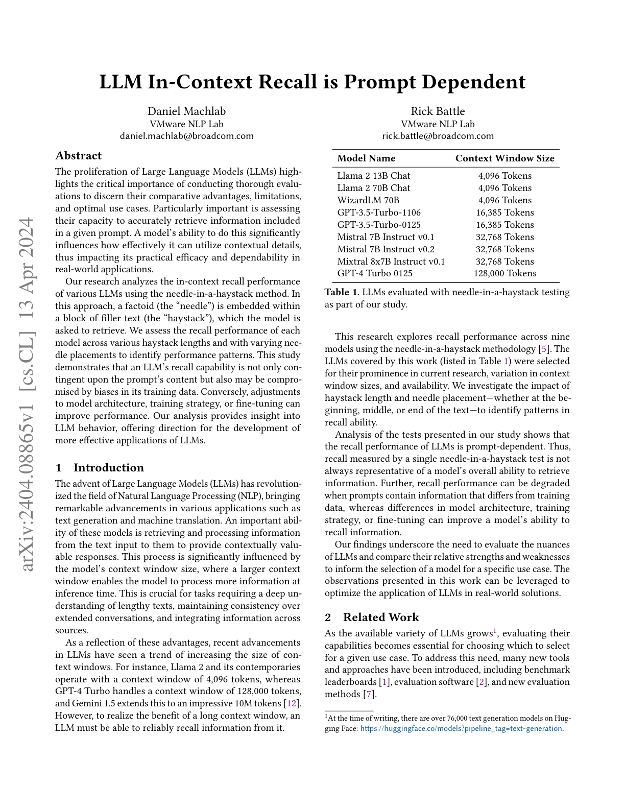 LM In-Context Recall is Prompt Dependent