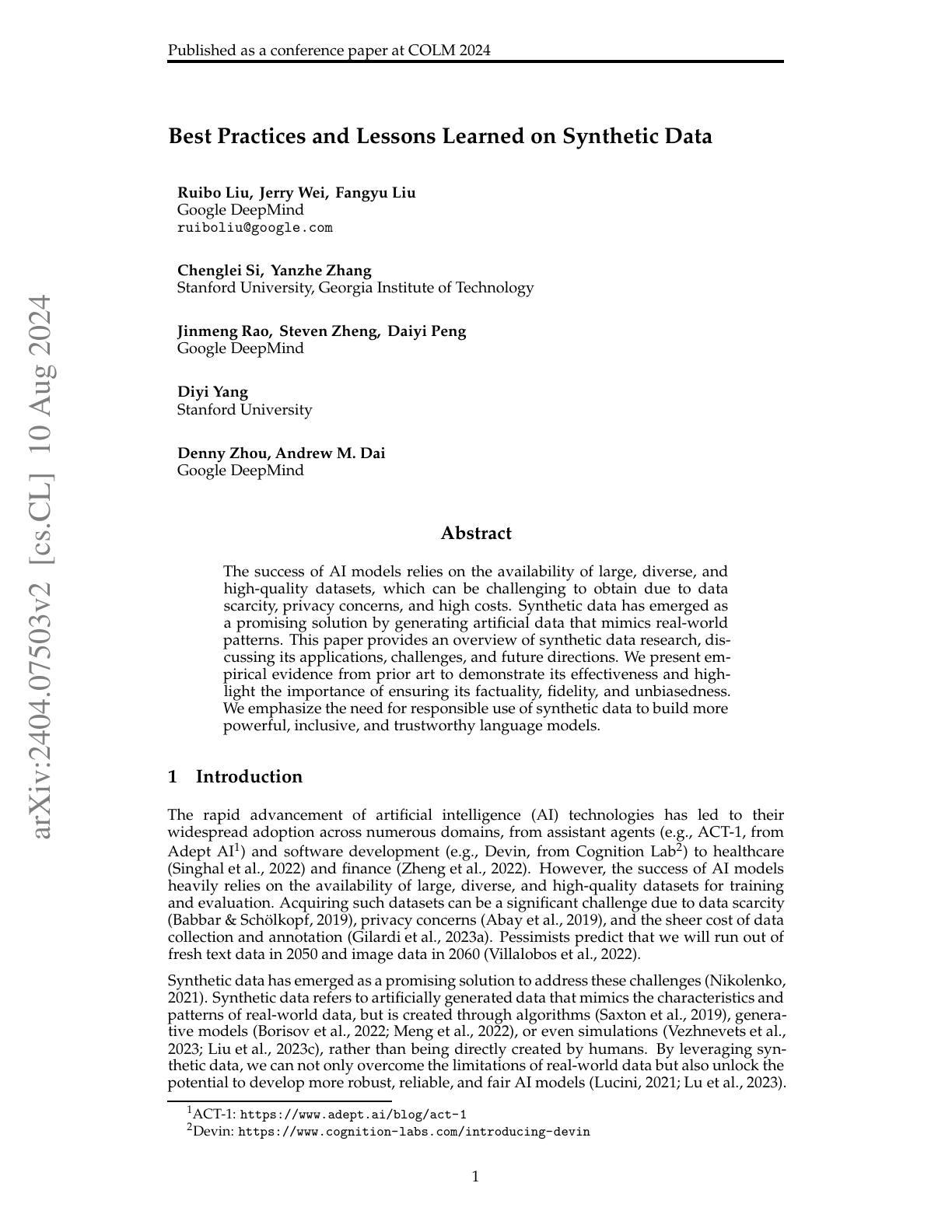 Best Practices and Lessons on Synthetic Data