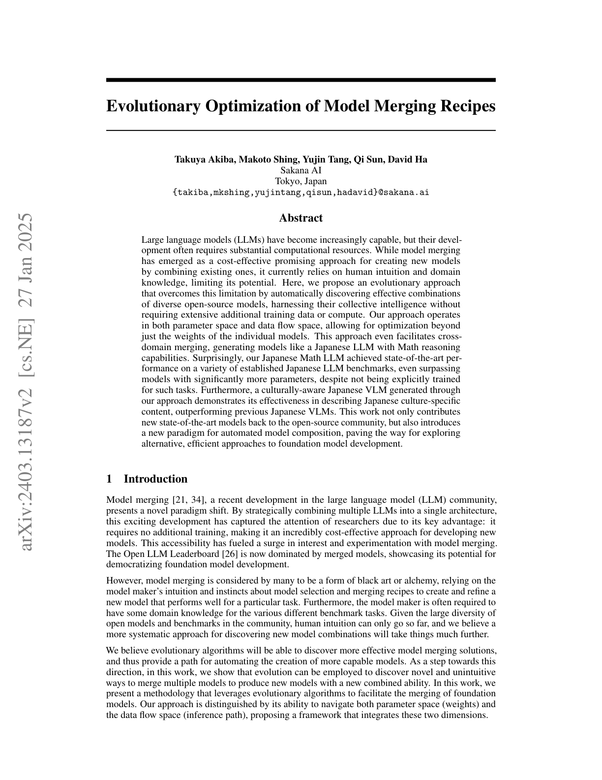 Evolutionary Model Merge