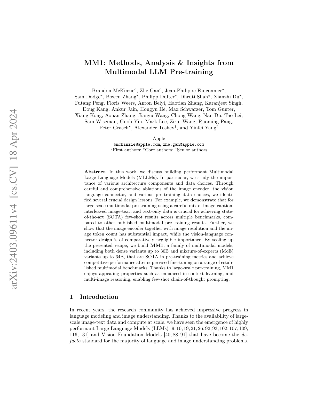 MM1: Multimodal LLM Pre-training