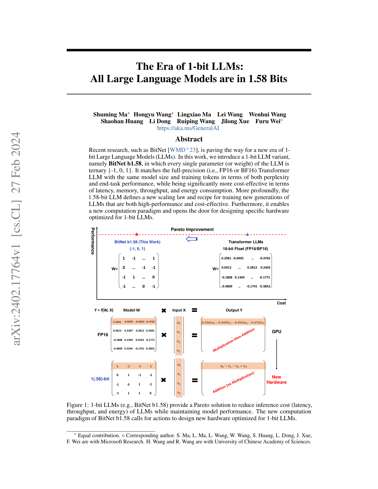 The Era of 1-bit LLMs (BitNet b1.58)