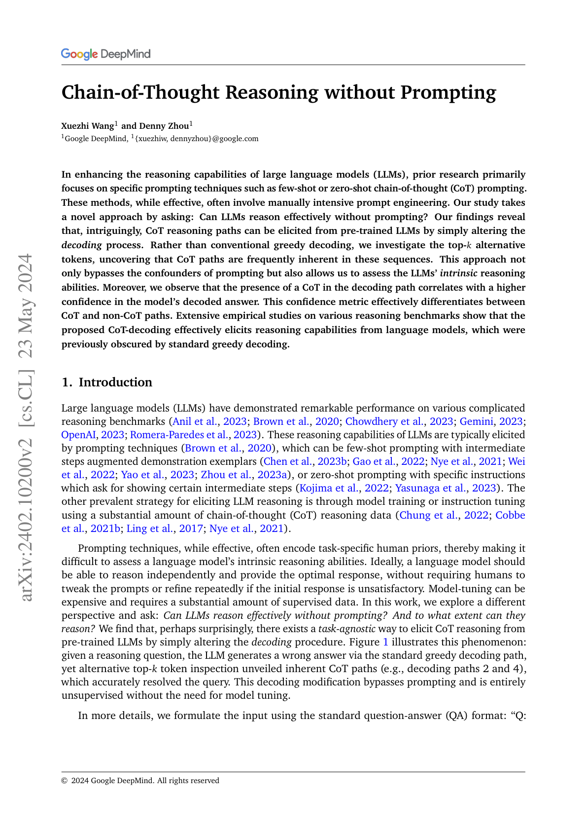 Chain-of-Thought Reasoning Without Prompting