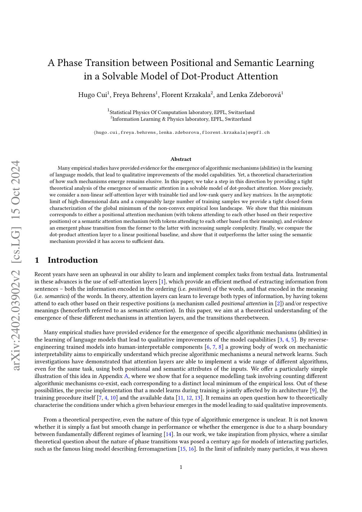 Phase Transition in Dot-Product Attention