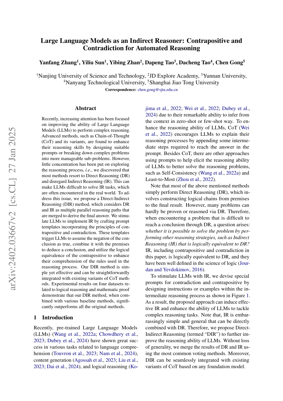 Indirect Reasoning with LLMs (DIR)