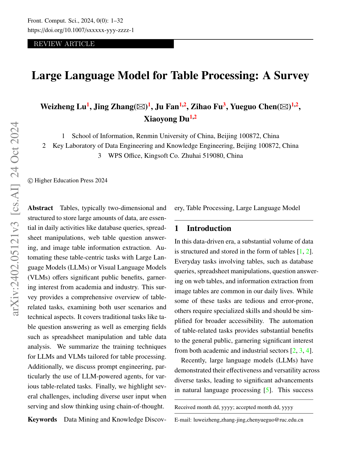 LLMs for Table Processing: A Survey