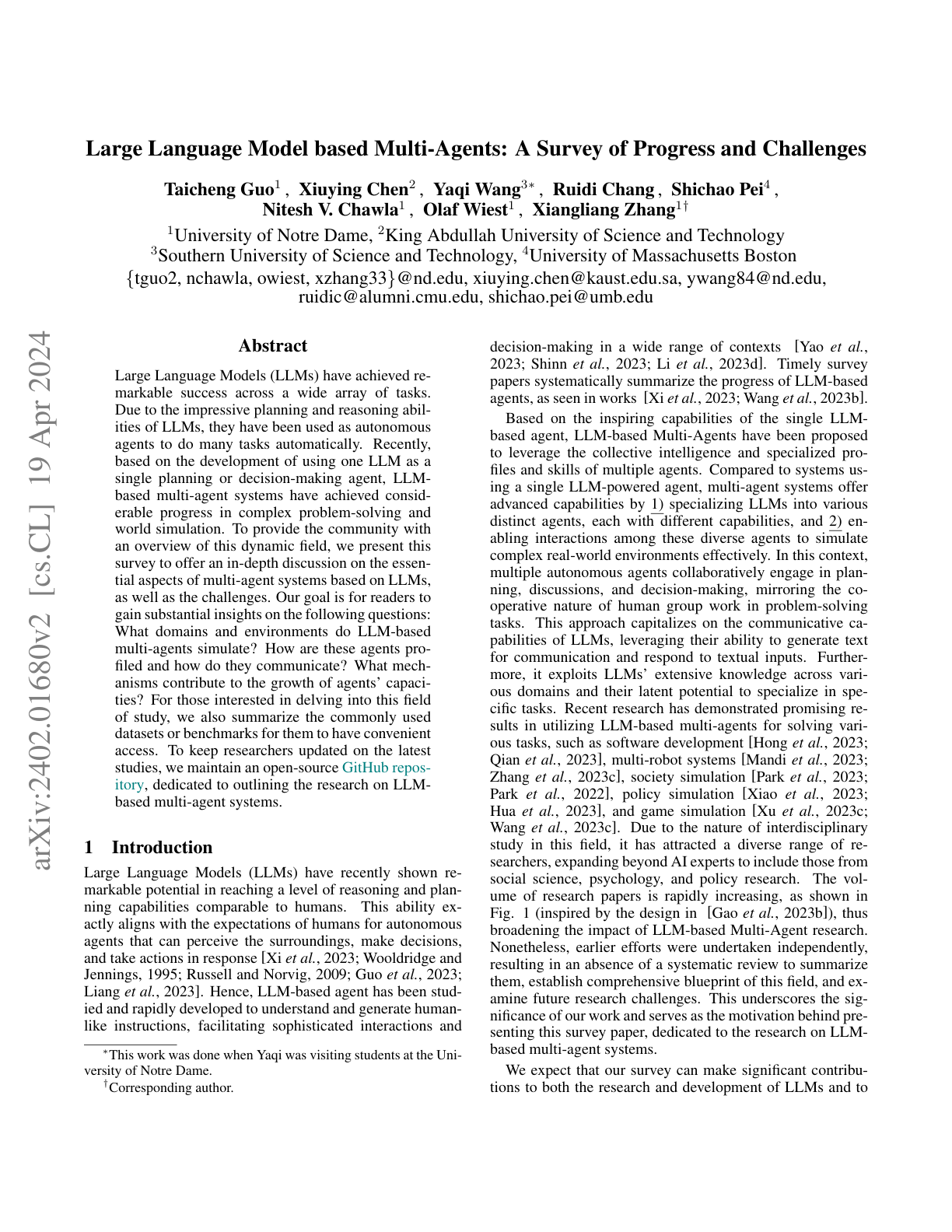 LLM-based Multi-Agent Systems Survey
