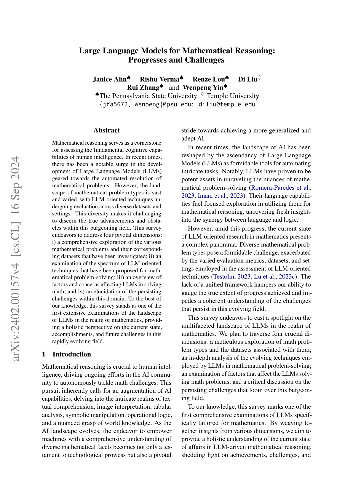 LLMs for Mathematical Reasoning