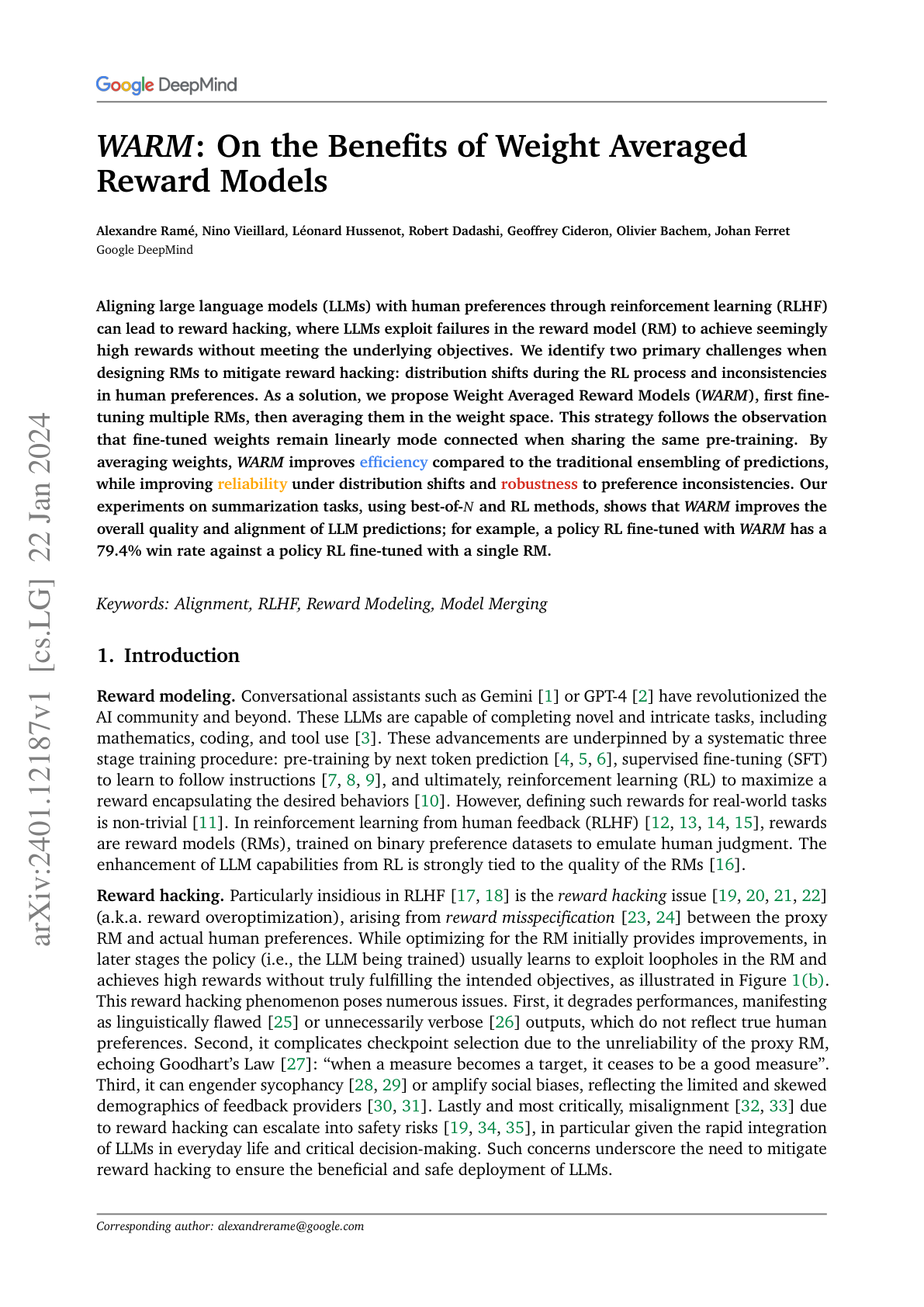 WARM (Weighted Averaged Reward Models)