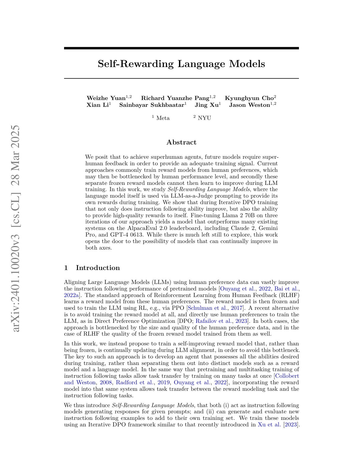 Self-Rewarding Language Models