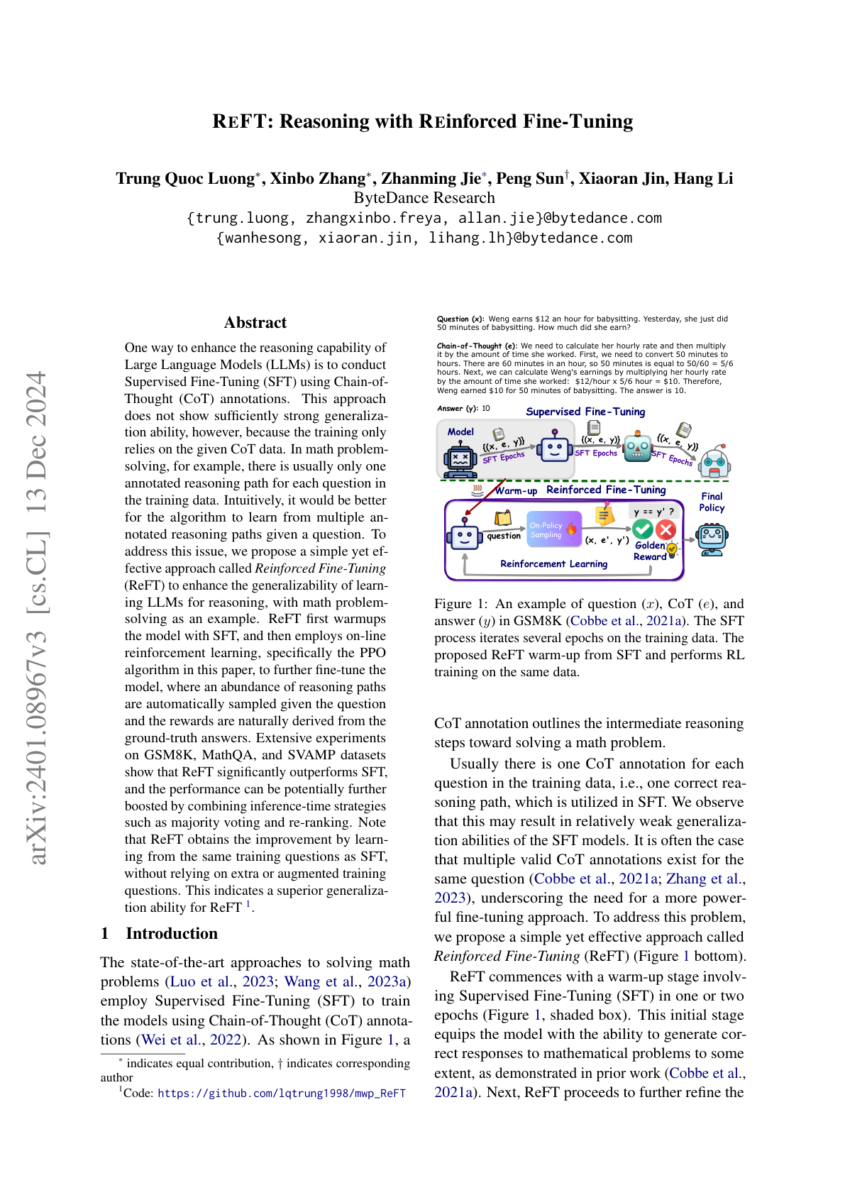 ReFT (Reinforced Fine-Tuning)