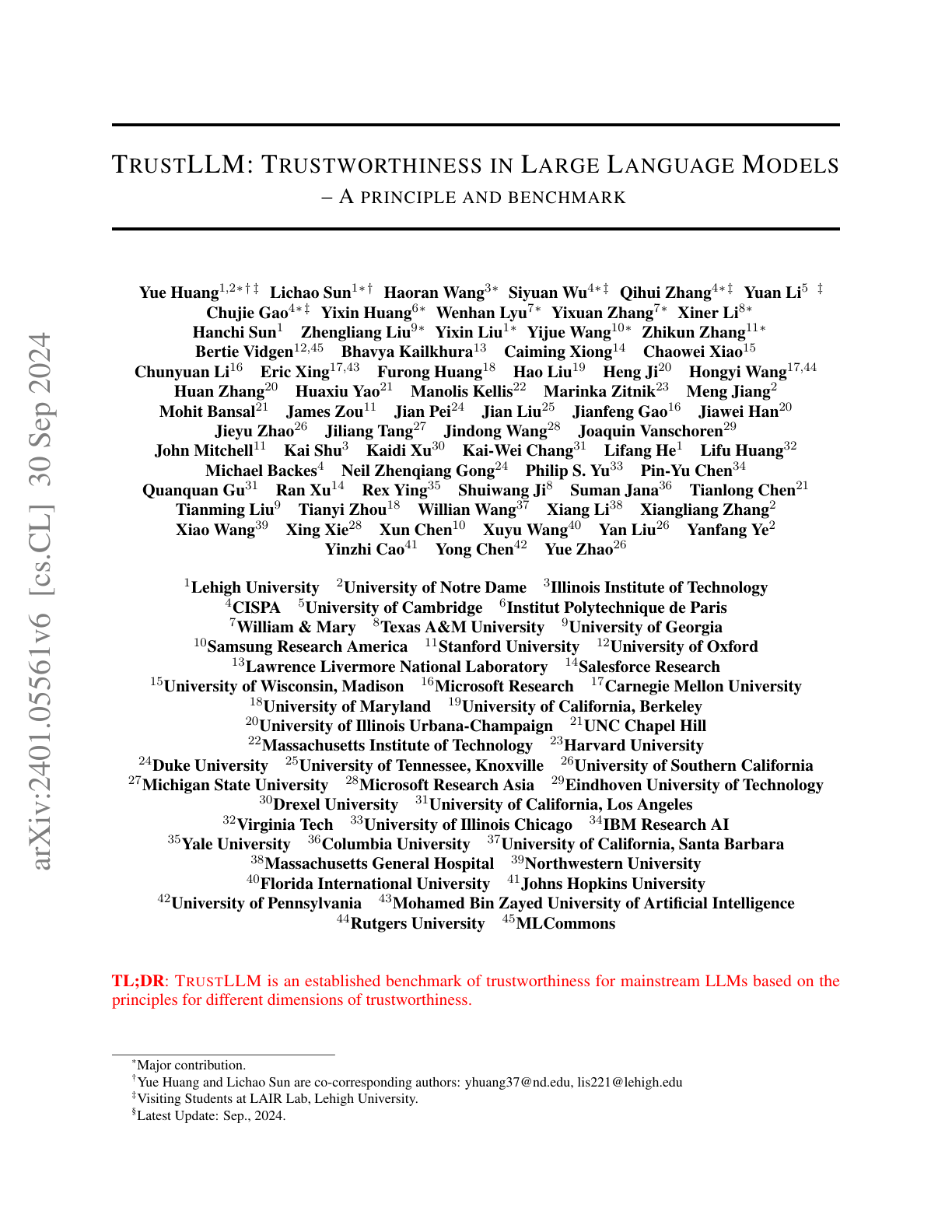 TrustLLM (Trustworthiness in LLMs)