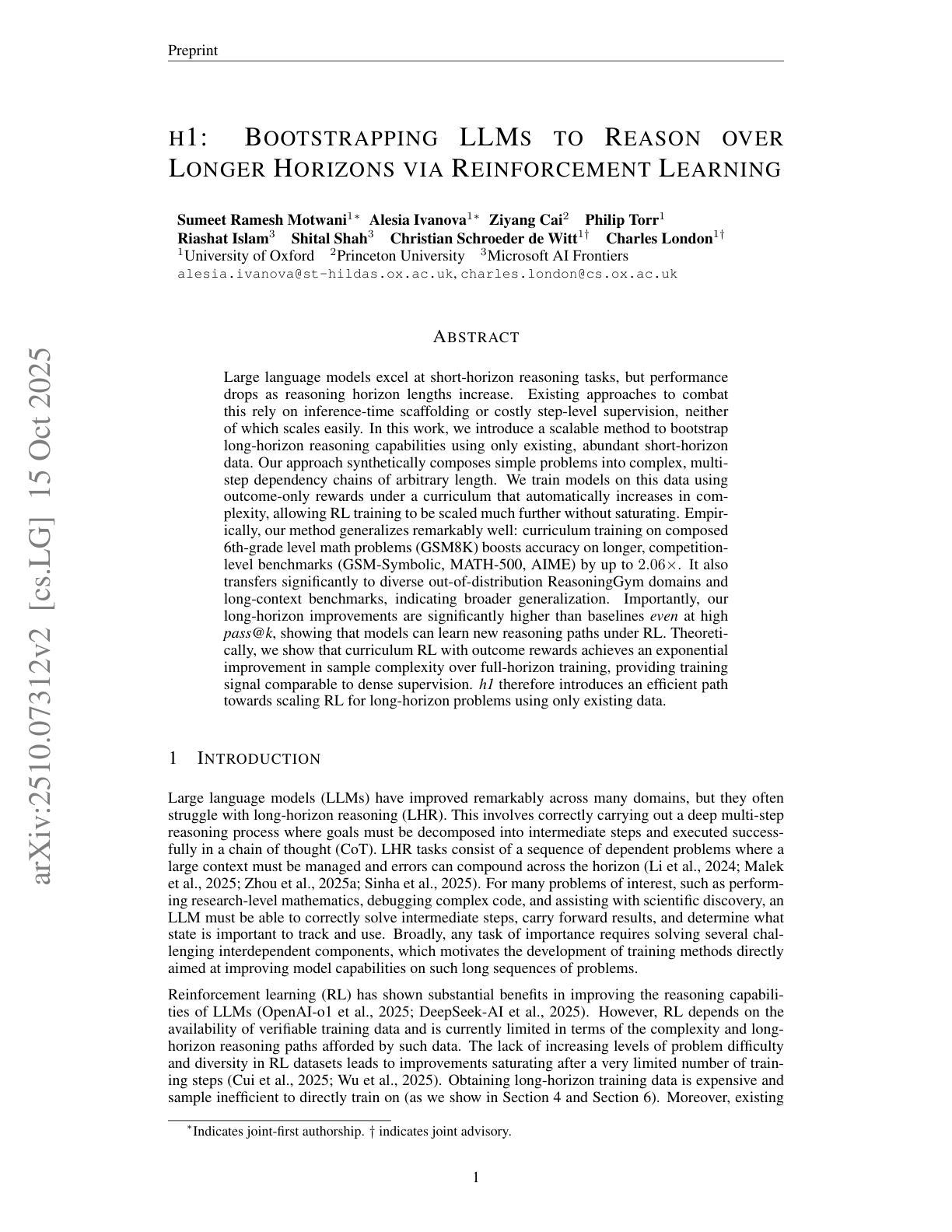 Reasoning over Longer Horizons via RL