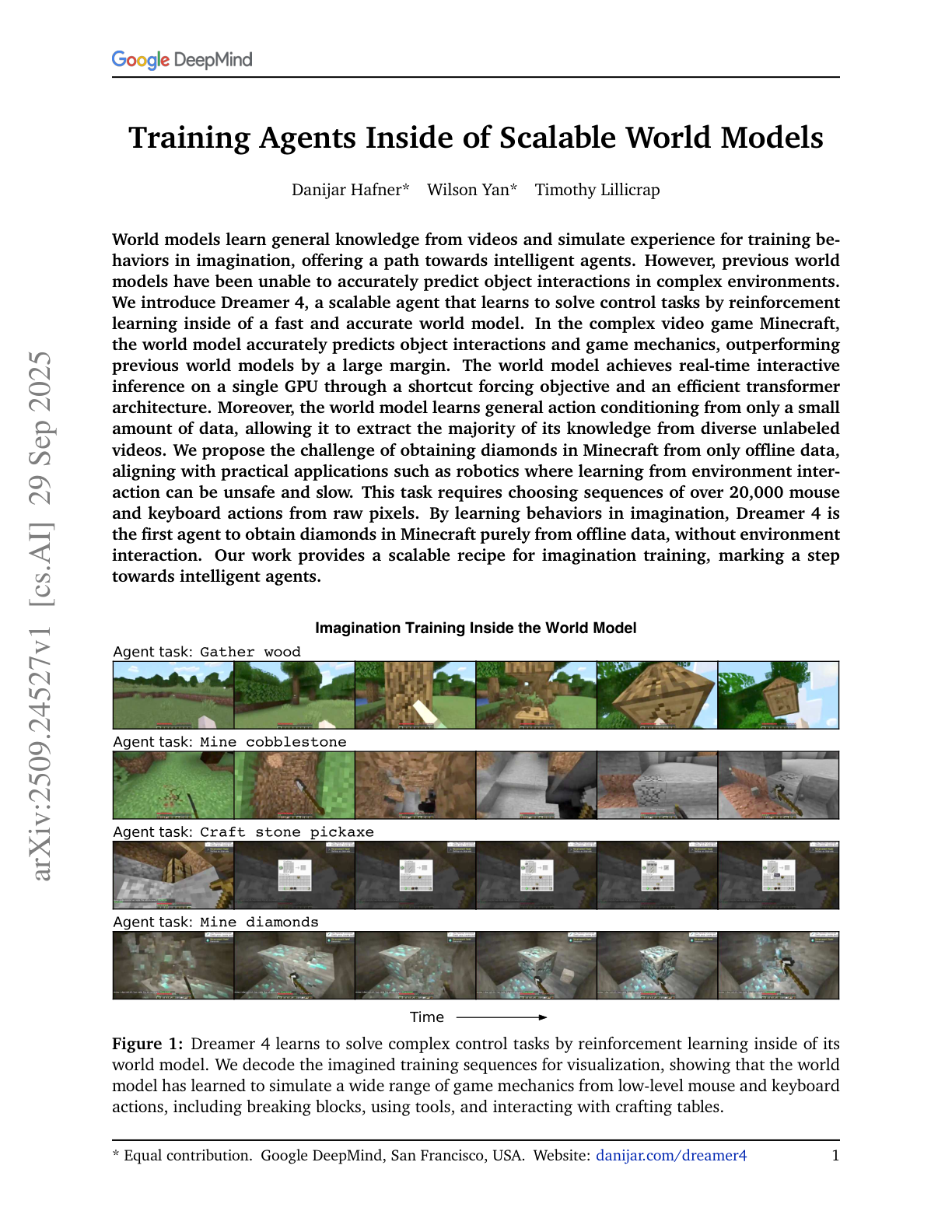 Training Agents Inside of Scalable World Models