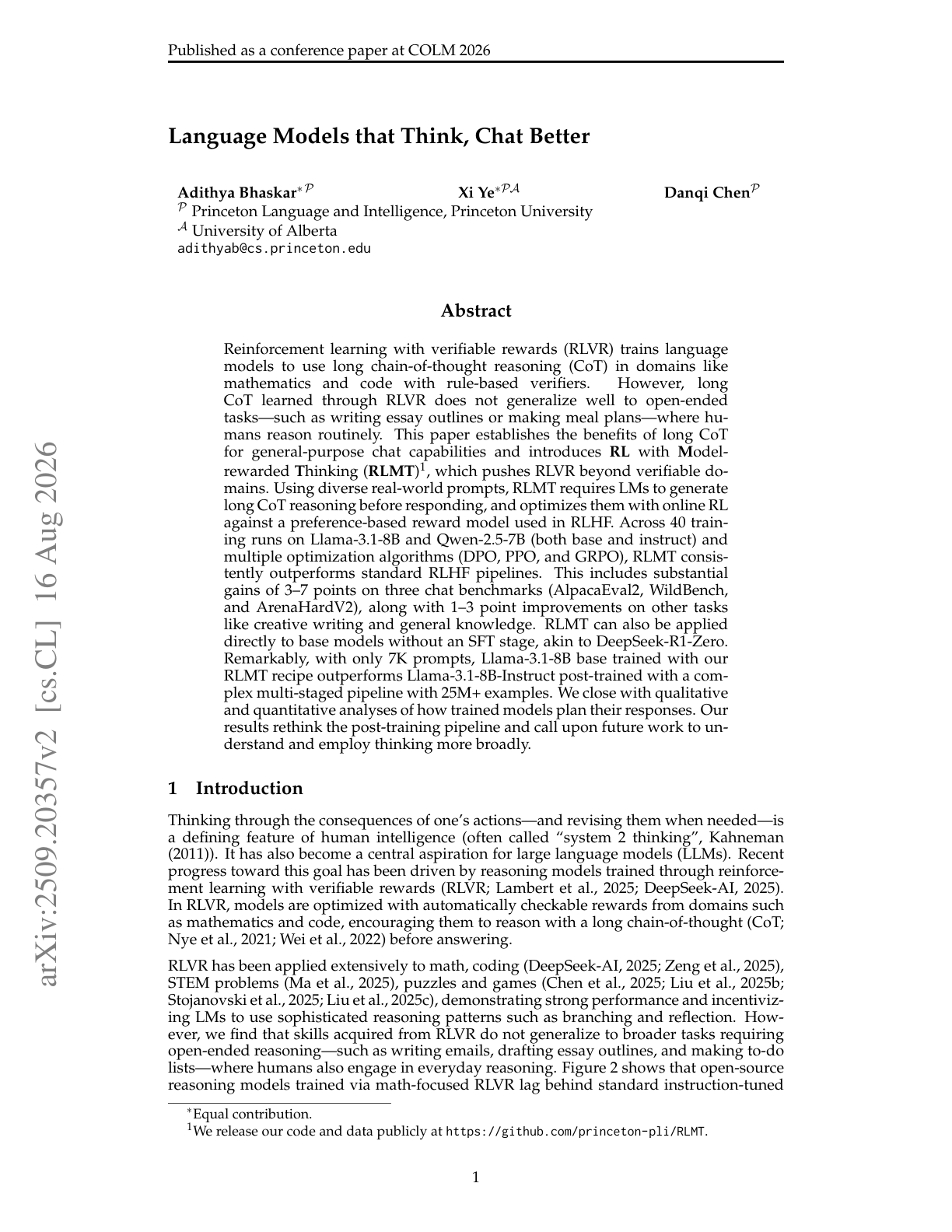 Language Models that Think, Chat Better