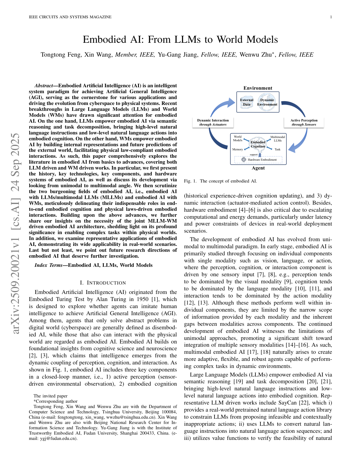 Embodied AI: From LLMs to World Models