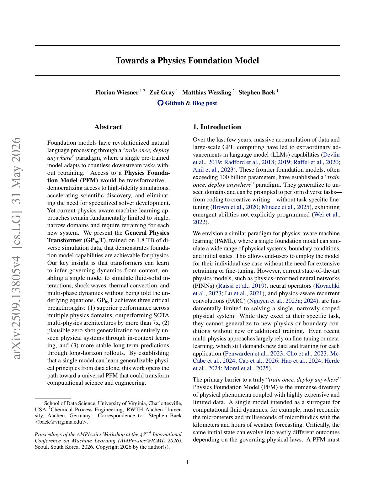Towards a Physics Foundation Model