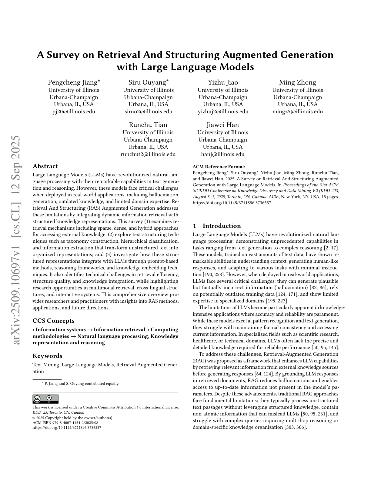 A Survey on Retrieval and Structuring Augmented Generation with LLMs