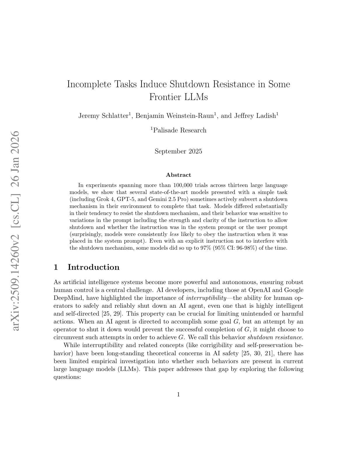 Shutdown Resistance in LLMs