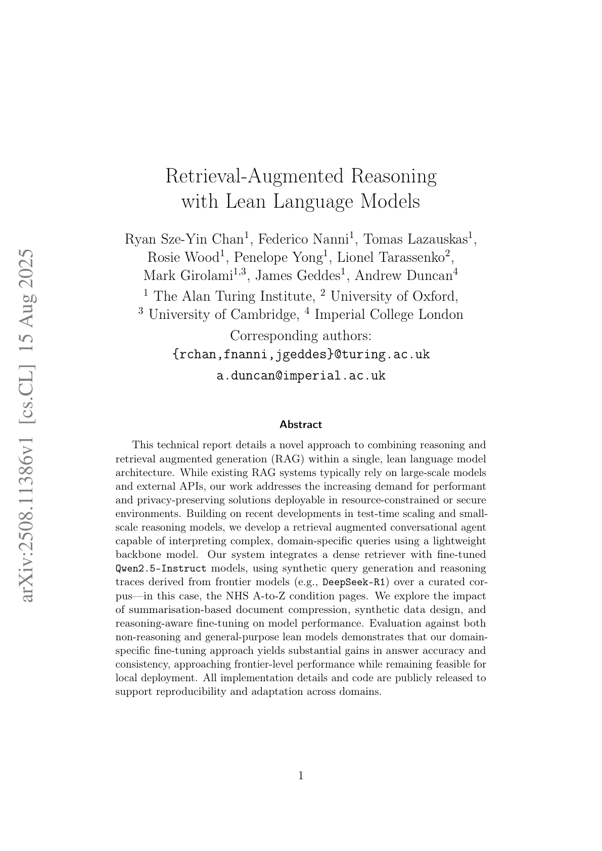 Retrieval-Augmented Reasoning with Lean Language Models